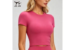 JIEJIN Custom Basic Long Sleeve Crewneck Fitness Elastic Lightweight Yoga Shirt Women