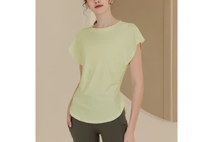 New Solid Sublimation Printed Polyester/Cotton Breathable Women's Short Sleeve Sports Top for Running Training Yoga Slimming