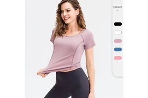 OEM Quick-Dry Trim Fit Breathable Lady Custom Sports Yoga Fitness High Quality Gym Workout Plus Size T-Shirts Tops for Women