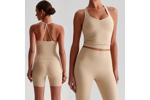 Multiple Colors Available Breathable Four-Way Stretch Seamless Sleeveless V Neck Yoga Activewear Backless Crisscross Tie Back