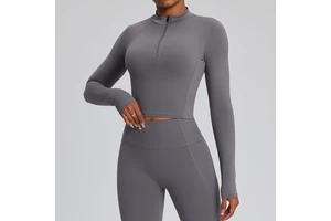 Women's Half Zipper for Solid Long-sleeved Yoga Clothes Tight Running Sports Outdoor High-intensity Top