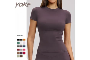 YK Custom High Quality Softness Sportswear Women Crewneck Short Sleeve Gym Tshirts Slim Fit Yoga T Shirts Sports Fitness Top