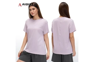 D26088 Loose Sports Short-sleeved Women's Round Neck Casual Breathable Top Running Fitness Yoga Clothes T-shirt