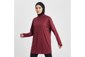 Modest Muslim Women's Breathable Quick-Dry Activewear Shirt UPF50+ Long Sleeve Thumbhole Design 100% Polyester Sports Gym