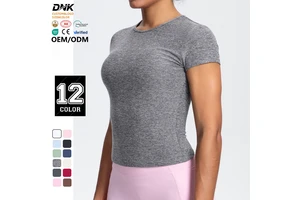 7131 Women's Solid Color Spandex/Nylon T Shirt Four-Way Stretch Quick Dry Breathable Eco-Friendly Skinny Fit Short Sleeve Yoga