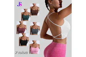 New Outdoor Sports Gym Running Fitness Workout Yoga Top Double Sided Backless Cross High Stretch Sports Bra Thread Vest Women