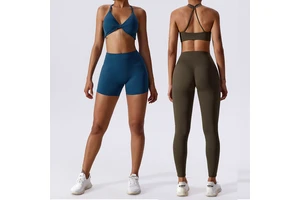 Front Cross Yoga Bra Four Way Stretch Workout Tops Gym Women Fitness Sports Leggings Sets