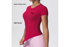Wholesale Women's T Shirts Naked Feelings Short Sleeve Round Neck Breathable Slim Fit Sweatshirts Yoga Gym Training Clothes