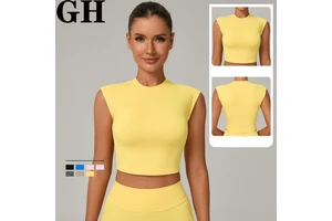 GH Wholesale Four-way Stretch Yoga Vest Quick Dry Round Neck Sleeveless Nylon Solid Tight Top Yoga Fitness T-shirt for Women