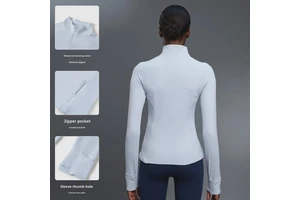 New Half-Zip Stand Collar Plus Size Yoga Shirt Long Sleeve Women Front Waist Slimming Outdoor Running Sports Fitness Clothes