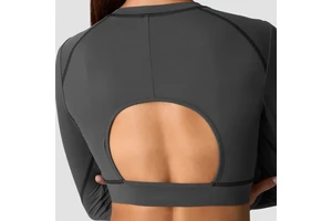 Custom Logo 2-in-1 Cropped Long Sleeve Workout Top OEM Moisture Wicking Sports Shirt