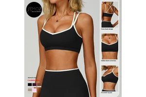 Color Block Naked Sensation High Support V-neck Front Sports Bra Quick-Dry Tight Cross Back Yoga Fitness Workout Top Women