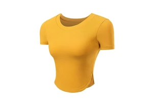 Internet Celebrity Women's Yoga Wear Quick-Drying Ribbed Slim Running T-Shirt Chest Pad Front Print Short-Sleeved Sports Top