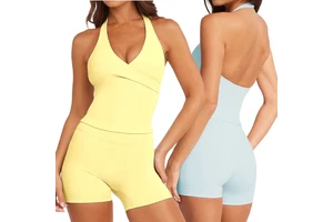 Women's Backless Breathable V-Neck Crisscross Halter Yoga Top Built-In Bra Quick-Dry Fitness Tank Gym Workout Athletic Vest