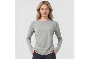 Bulk Order Moisture-Wicking Technology Gray Breathable Pilates Training Merino Wool Long Sleeve Yoga Top Lady's t Shirt Fashion