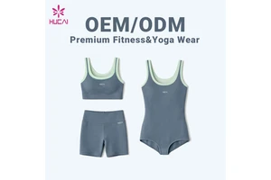 OEM HUCAI Custom Logo Manufacturer Spandex High Quality Thin and Thick Strap Layered Double Layer Gym Yoga Top Sports Bra