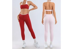2026 European American 2-Piece Set Spandex/Nylon Quick-drying High Waist Color Blocking Sports Bra & Yoga Pants Sports Yoga Suit