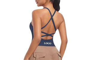 Custom LOGO Women's Nude-Feel Sports Bra Cross Strap Backless Yoga Top Seamless Sexy Comfortable Workout Running Fitness Bra