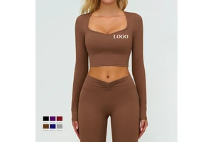 Custom Recyclable 4-Way Stretch Long Sleeve Running Gym Crop Tops Quick Dry Soft Breathable Slim Fit Workout Yoga Crop Tops