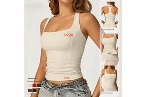 Spandex/Nylon Yoga Tank Top Barely-There Skinny Fit Square Neck Racerback Women Outdoor Running Fitness Wear Front Sweat-Wicking