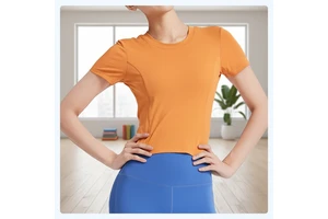 Drawstring Backless Pleated Yoga Top Short-Sleeved Women's One-Piece Bra Padded Cups Moisture Wicking Spandex/Polyester Top