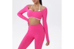 Slimming Quick-drying Fitness Yoga Wear Long Sleeves Beautiful Back Crop Tops for Women Big Neckline Backless Sexy Sports Tops
