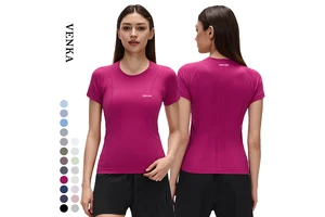 Women's Seamless Round Neck Jacquard Weaving Sports T-Shirt Lightweight Short Sleeve Slimming Breathable Casual Fitness Yoga Top