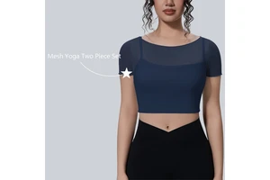Sports Shirt Yoga Top Women's Gym Mesh Double-layer 2-in-1 Yoga Crop Top Short-sleeved Top Breathable Workout Low MOQ Versatile