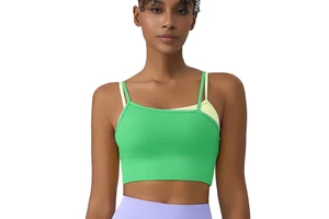 Women's Formal Double-Layer Yoga Tank Tops Push-Up Padding Breathable Woven Fabric Front Logo Thin Straps with Two-Piece Design