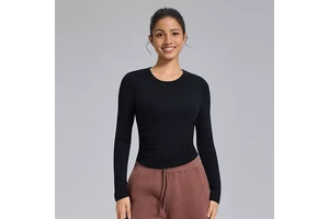 Round Neck Slim Tight T-shirt for Breathable Long Sleeve Fitness Sports Top Yoga Clothes