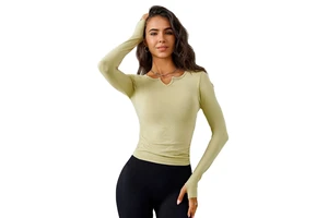 Wholesale Women Skin Friendly Breathable Rib Gym Workout Long Sleeve Quick-drying Fitness Wear Top