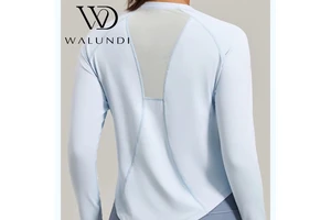 Yoga T-shirt Regular Mesh Back Crew Neck Long Sleeve Yoga Top Solid Color Simple Stretch Quick Dry Gym Wear