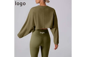 Wholesale Autumn Round Neck Yoga T-shirt Sweatshirt Short Neck Loose Long Sleeve Top for Yoga Sports & Exercise Yoga Top