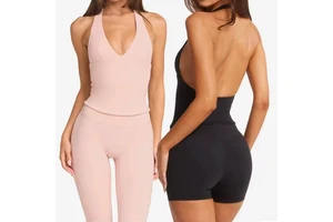 Yoga Vest for Women with Chest Pads V-neck Halter Neck Nude Quick-drying Sports Fitness Tops and Shorts