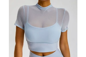 Women's Summer Breathable Soft Mesh Sexy Fitness and Yoga Top Short Sleeved