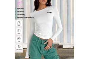 Loveda Wholesale Custom Logo Women Summer Casual Solid Color Crew Neck Slim Fit Long Sleeve Top