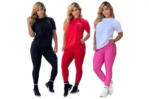 Q6261 New Fashion Crew Neck Short Sleeve Top High Elastic Quick Drying Yoga Solid Wrinkle-Free Fabric Pants Suit
