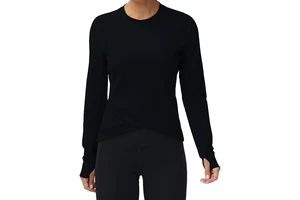 Women's Active Fitness Running Sportswear Cross Hem Polyester Spandex Quick Dry Breathable Long Sleeve Yoga Tops Sport Tee Shirt