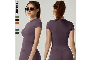 High Quality Women's Lightweight Nylon/Spandex Yoga Top Breathable Quick Dry Seamless Sports Top Nude Feeling Recyclable Short