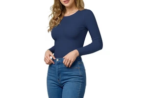 Customized Women's Bamboo Fabrics Long Sleeve T Shirts Crew Neck Slim Fit Bamboo Tops Sexy Basic Tee Smoke Cloud Pro Collection