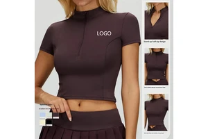 Women's Naked Feel Yoga Crop Top Stand Collar Half Zip Short Sleeve Four Way Stretch Slim Fit Gym Fitness Running Activewear
