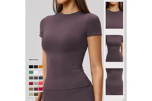 Women Plus Size Breathable Quick Drying Four-Way Stretch Eco-Friendly Spandex/Nylon Casual Sport T Shirts for Yoga