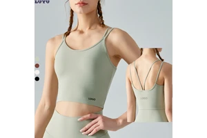 Women's Spaghetti Double Straps Yoga Tank Top with Built-in Bra Pads Backless Sports Bra for Fitness and Outerwear