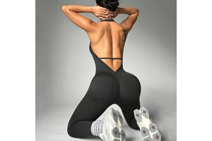 New Solid Color High-Elasticity Nylon/Spandex Yoga Bodysuit-Four-Way Stretch Halter Neck Sleeveless with Back Cutout