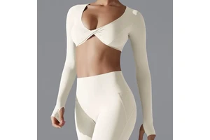 New Style Sporty Long-sleeved V-neck Slim-fit Breathable Outdoor Yoga Wear Short Top