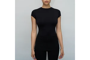 Vintage Style Round Neck Tight Top Slim Yoga Workout Short Sleeve T Shirt Breathable Anti-Pilling Jersey Printed Design Logo