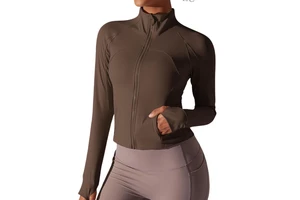 Women's Breathable Full Sleeve Active Tops | Front Logo Position Slim Fit Spandex/Nylon Gym Wear