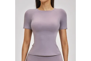 New Trend Woman'S Tight Casual Simple T-Shirt Solid Sweat Wick Four Way Stretch Workout Yoga Top