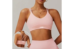Women's Cross Back Sports Bra Double Strap V Neck Yoga Crop Top Removable Pads Buttery Soft Workout Activewear for Gym Pilates