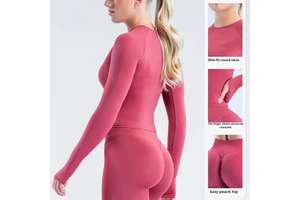 Women's Cross-Border Seamless Round-Neck Sports Top Lightweight Breathable Tight-Fitting Long-Sleeved Outdoor Fitness Yoga Set
